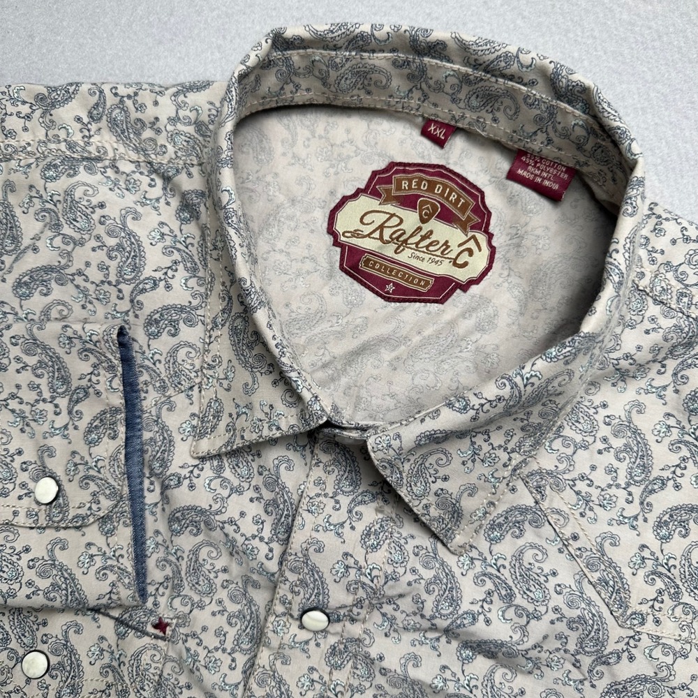 Rafter C Red Dirt Western Shirt Mens XXL Tan Blue Paisley Pearl Snap Long Sleeve